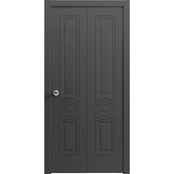 Vdomdoors Sliding Closet Bi-fold Doors 48 x 96 inches, Mela 7001 Painted Black, Sturdy Tracks Moldings Trims MELA7001BF-TCF-48 x 96 (2* 24x96) - main