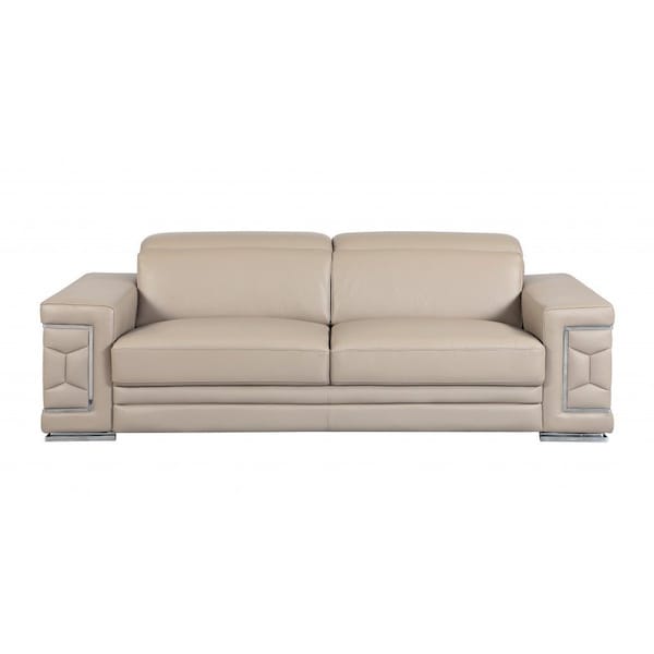 Homeroots 89" Beige Italian Leather Sofa With Silver Legs 329718 - main