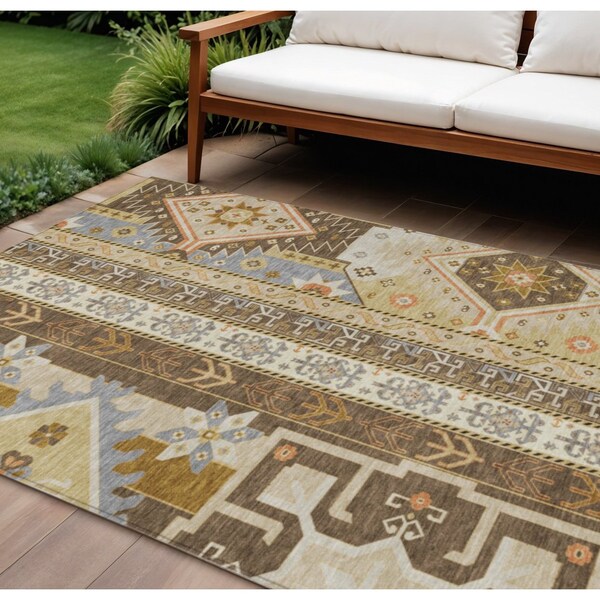 Homeroots 9' X 12' Brown Beige And Ivory Aztec Washable Indoor Outdoor Area Rug 598464 - main