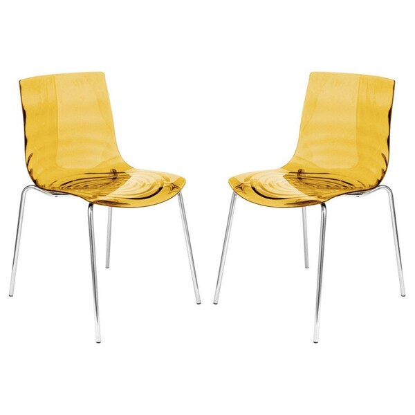 Leisuremod Astor Water Ripple Design Dining Chair, Transparent Orange, 2PK AC20OR2 - main