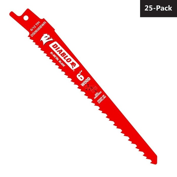 Diablo Reciprocating Saw Blade, 4 in, 6/12 TPI, Carbide, Rough-In/Scrolling, 25-Pack DS0656BWR25 - main