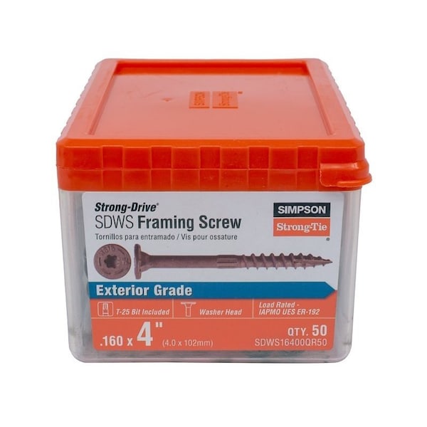 Simpson Strong-Tie Strong-Drive SDWS Framing Screw, 4 in L, Serrated Thread, Low-Profile Head, 50 SDWS16400QR50 - main