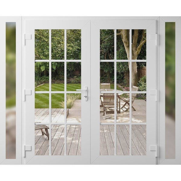 Vdomdoors Front Exterior Prehung Metal-Plastic Double Doors Clear Glass / MANUX 8355 White Silk / Office Comm MANUX8355DEXD-WS-W12+72+12xH80-RH-I - main