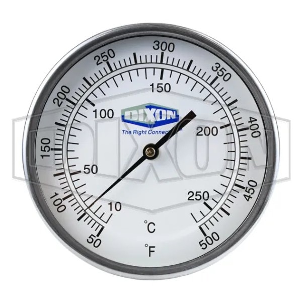 Dixon 50 Series Bi-Metal Thermometer, 5 in Dial, 1/2 in MNPT Connection, 2-1/2 in L Stem, 50 to 500DegF 50025104 - main