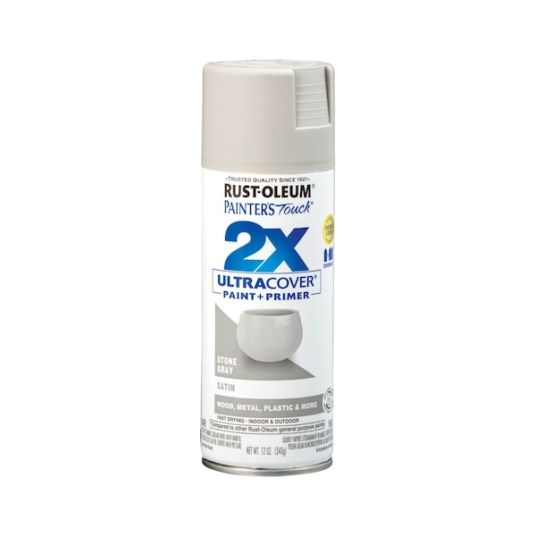 Rust-Oleum Spray Paint, Stone Gray, Satin, Solvent, 12 Oz 334086 - main