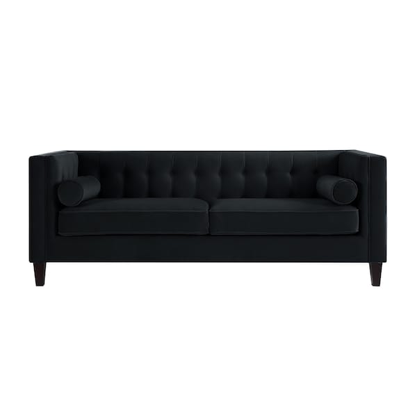 Homeroots 83" Black Velvet Wood Sofa With Toss Pillows 543949 - main