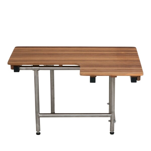 Homeroots 18" X 34" Brown Teak Wall Mount Rectangular Shower Bench With Legs 549361 - main