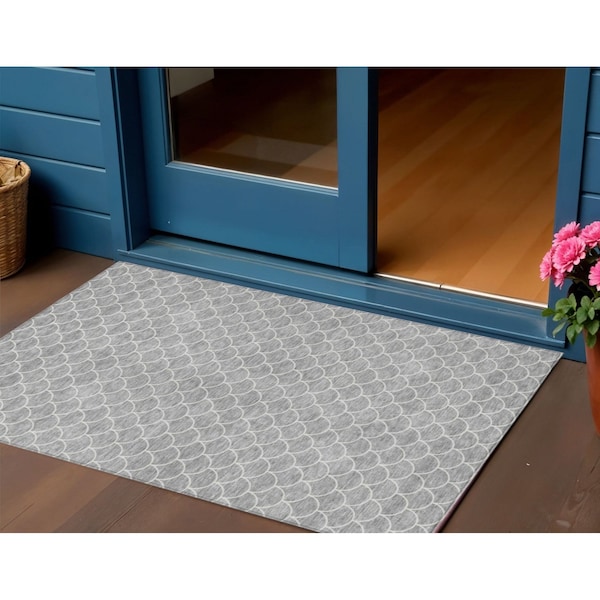 Homeroots 3' X 5' Gray And Ivory Geometric Washable Indoor Outdoor Area Rug 596189 - main