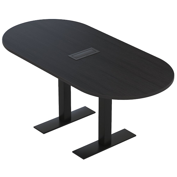 Skutchi Designs 6ft Racetrack Conference Table With Power | Harmony Series | 6 Person Meeting Room Table HAR-RAC-36X72-T.BK-U999ST19-EBLK - main