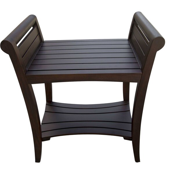 Homeroots Rectangular Teak Shower Bench With Shelf And Handles In Brown Finish 376673 - main