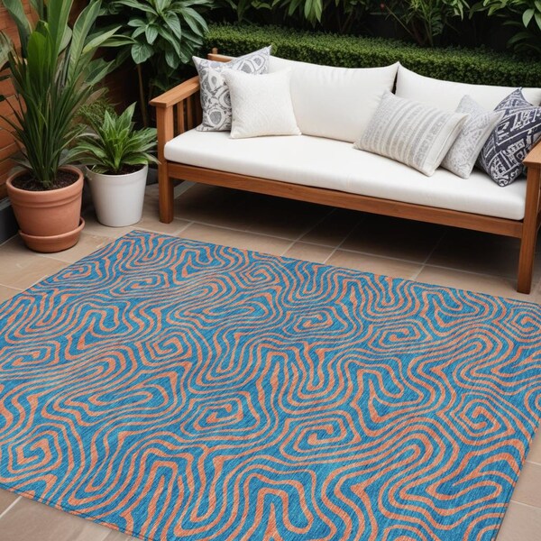 Homeroots 10' X 14' Teal Blue And Pink Abstract Washable Indoor Outdoor Area Rug 599843 - main