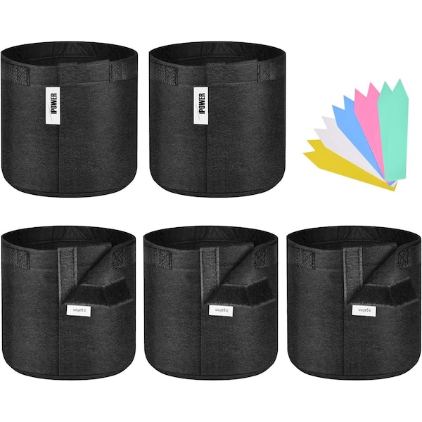 Ipower 3-Gallon Grow Bags Fabric Pots Non-Woven Plant Container, 3 Gallon, in Nursery Garden, 5PK GLGROWBAGSIDE3X5 - main