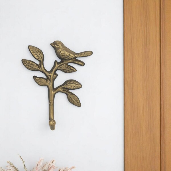 Homeroots 5" Antiqued Gold Cast Iron Bird Wall Hook 612075 - main