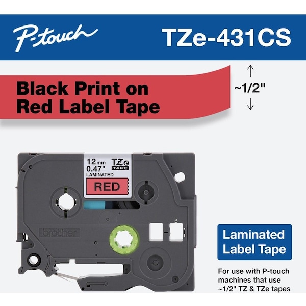 Brother Label/RibbonCartridge, Red, Gloss, 15/32inW TZE431G - main