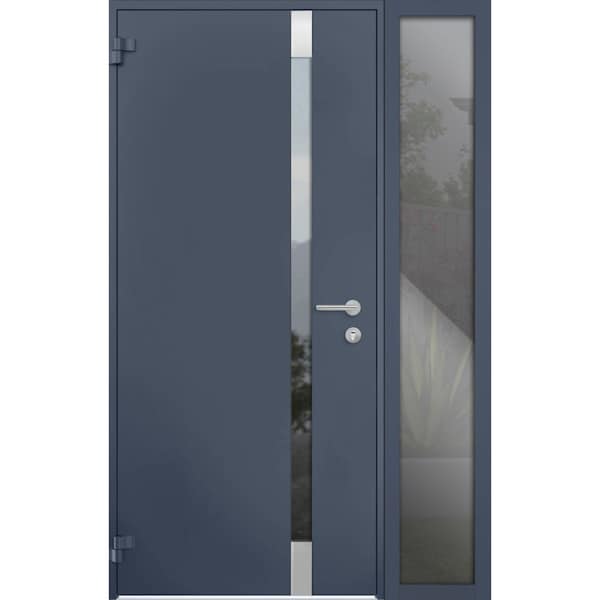 Vdomdoors Steel Door Cynex 6777 Grey Sidelight Exterior Window Stainless Inserts Single Modern Painted-W36+16 CYNEX6777EXD-GRE-W36+16 x H80-Left-hand Outswing - main