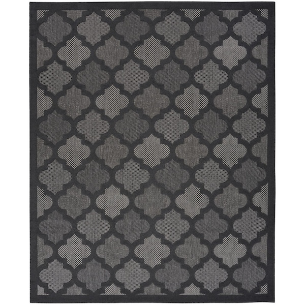 Homeroots 10' X 14' Charcoal And Black Trellis Indoor Outdoor Area Rug 545216 - main