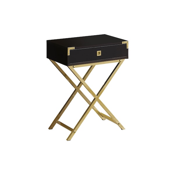 Homeroots 24" Gold And Dark Brown Wood And Metal End Table With Drawer 333263 - main