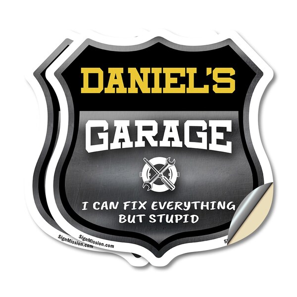 Signmission Daniel's Garage I Can Fix Everything But Stupid, 4 inch X 4 inch, Vinyl Decal, 2PK SHI-D-2PACK-4-490-DANIEL - main