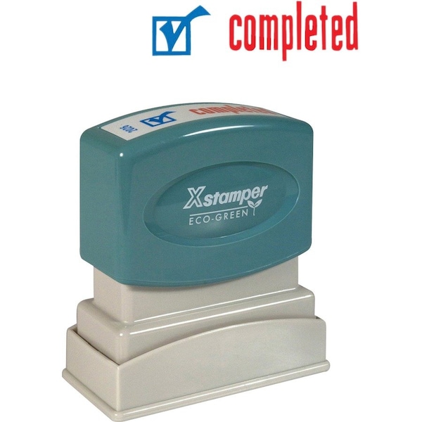 Shachihata Xstamper Pre-Inked Message Stamp, COMPLETED, 1-5/8" x 1/2", Blue/Red 2026 - main