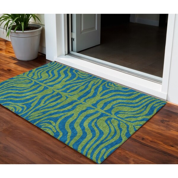 Homeroots 3' X 5' Green And Teal Blue Animal Print Washable Indoor Outdoor Area Rug 600672 - main