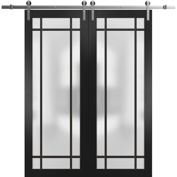 Sartodoors Sturdy Double Barn Door with Frosted Glass Planum 2112 Black 64x84 (2* 32x84) Solid Core PLANUM2112DB-S-BLK-64 x 84 (2* 32x84) - main