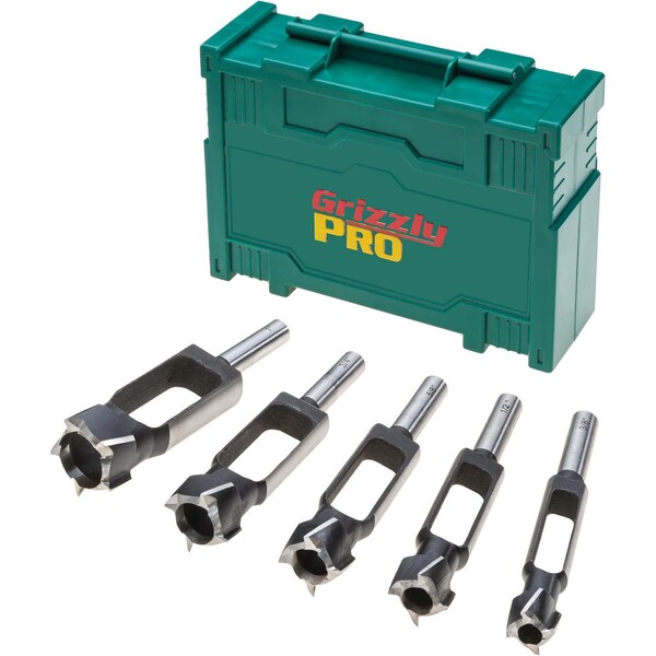 Grizzly Pro Tenon/Plug Cutter 5 Pc. Set - 3/8", 1/2", 5/8", 3/4", 1" T34241 - main