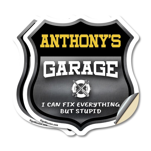 Signmission Anthony's Garage I Can Fix Everything But Stupid, 4 inch X 4 inch, Vinyl Decal, 2PK SHI-D-2PACK-4-490-ANTHONY - main
