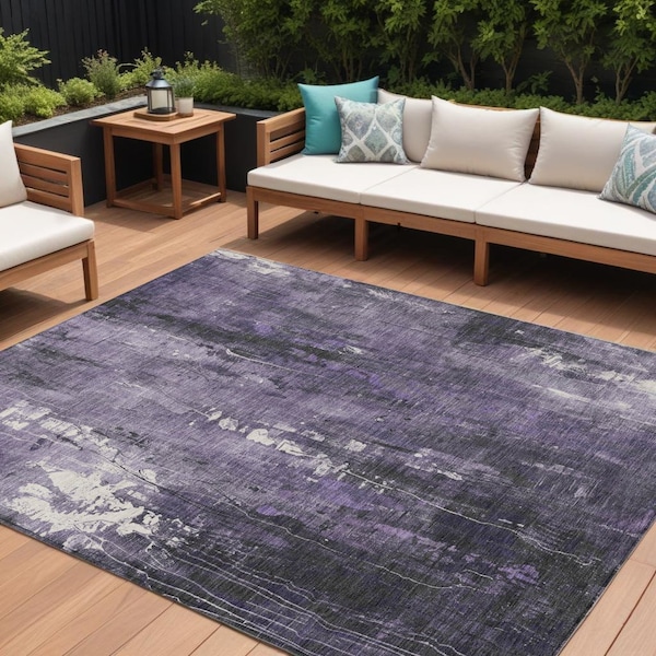 Homeroots 9' X 12' Purple And Ivory Abstract Washable Indoor Outdoor Area Rug 617660 - main