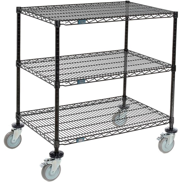 Global Industrial Nexel, 3 Shelf, Shelf Cart, Black Epoxy, 48"W x 18"D x 40"H, Poly Casters, 4 Swivel, 2 Brake B3144262 - main