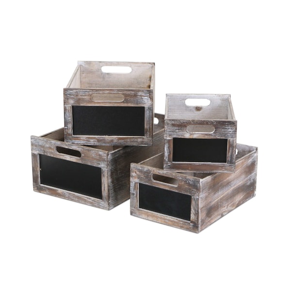 Homeroots Set of Four Black And Brown Solid Wood Crate, 4PK 487713 - main