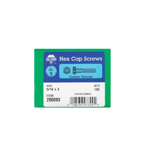 Hillman Hex Head Cap Screw 5/16 in D X 3 in L Heat Treated Zinc Steel Heat Treated Zinc 200093 - main