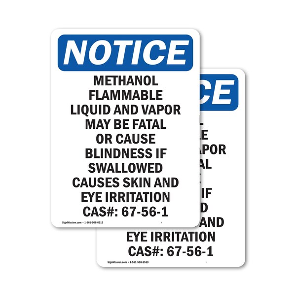Signmission Methanol Flammable Liquid And OSHA Notice Sign, Vinyl Decal, 5in W x 7in L, 2PK OS-2PACK-NS-D-57-V-14205 - main