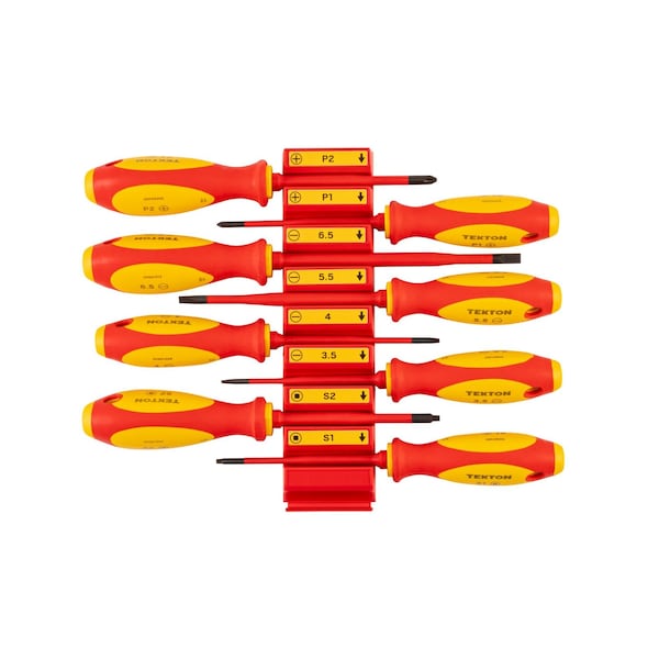 Tekton 8pc Phillips, Slotted, Square Insulated Screwdriver Set w/Red Mod Organizers (#1-2, 3.5-6.5mm, #1-2) DVZ90103 - main