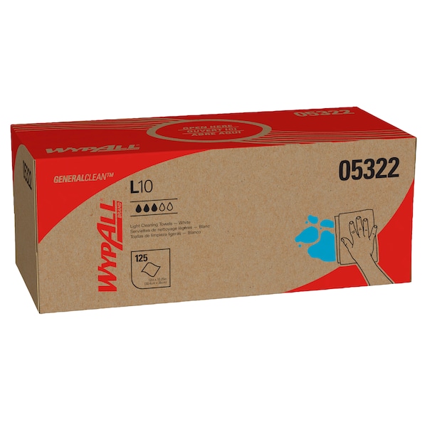 Wypall WypAll General Clean L10 Light Cleaning Towels (05322), Limited Use, 1-PLY, Pop-Up Box, White, PK18 05322 - main