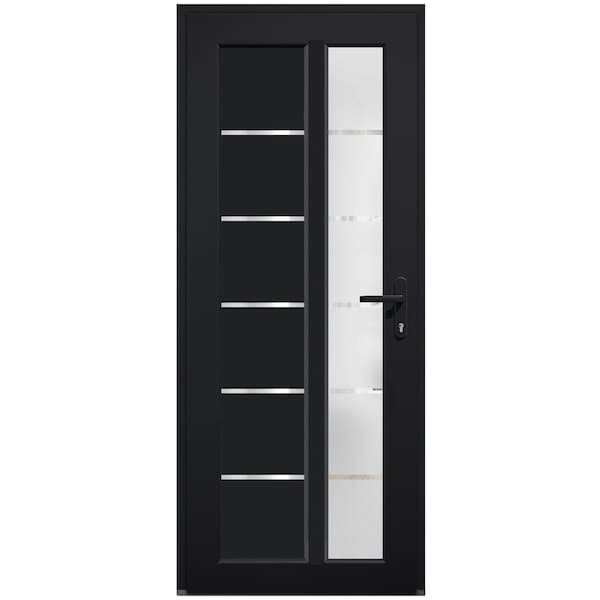 Vdomdoors Front Exterior Prehung FiberGlass Door Frosted Glass / Manux 8088 Matte Black / Office Commercial a MANUX8088EXD-BLK-W36 x H80-LH - main