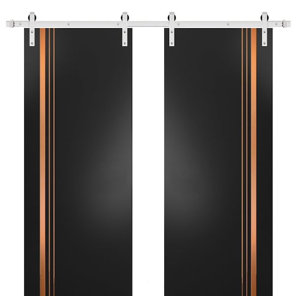 Sartodoors Sturdy Double Barn Door with Hardware Planum 1010 Black Solid Core Modern Interior PLANUM1010DB-S-BLK-36 x 80 (2* 18x80) - main