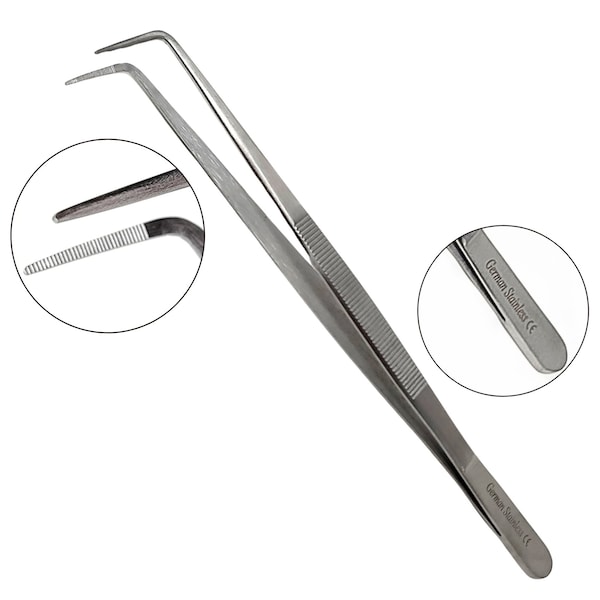 A2Z Scilab Culinary Tweezers, Narrow Precision Serrated Jaws, 8 Inch Right Angled, Stainless Steel Tongs A2Z-ZR1048 - main