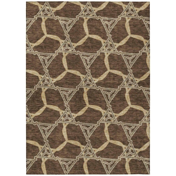 Homeroots 10' X 14' Brown And Beige Geometric Washable Indoor Outdoor Area Rug 613481 - main