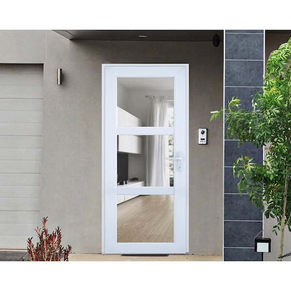 Vdomdoors Front Exterior Prehung FiberGlass Door Clear Glass See-through / Manux 8555 White Silk Clear Glass MANUX8555EXD-WS-W30 x H80-RH - main