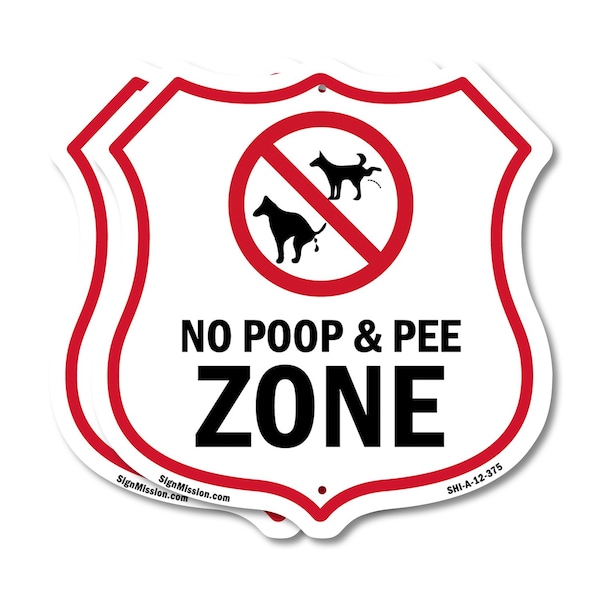 Signmission Dog Poop Shield Sign No Poop & Pee Zone, 12 inch X 12 inch, Aluminum Metal Sign, 2PK SHI-A-2PACK-12-375 - main