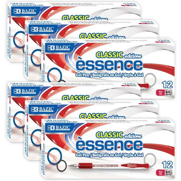 Bazic Products Essence Gel Pen with Cushion Grip, Red, 6 Boxes of 12 Pens Per Box, 72PK 17089 - main