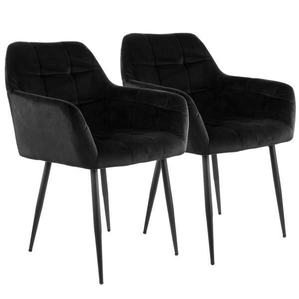 Elama 2 Piece Velvet Tufted Accent Chair in Black with Black Metal Legs ELM-214A-BLK - main