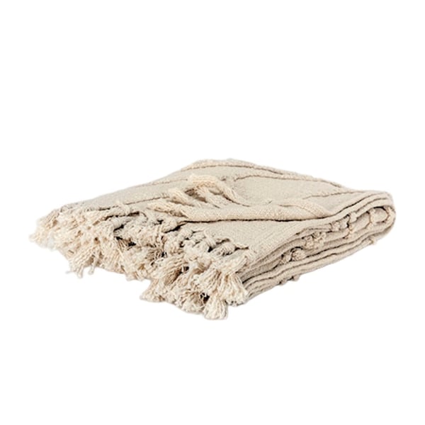 Homeroots 50" X 60" Natural Cotton Woven Floral Throw Blanket with Tassels and Fringe 518824 - main