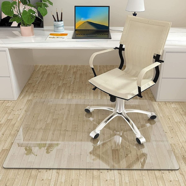 Fab Glass And Mirror Glass Office Chair Mat | 45in x53in Flat Polished Edge Heavy Duty Glass Mat for Hard Floors CM45X53RCF-CL - main
