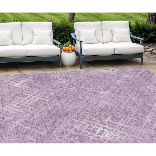 Homeroots 10' X 14' Lavender Purple And Ivory Geometric Washable Indoor Outdoor Area Rug 588321 - main