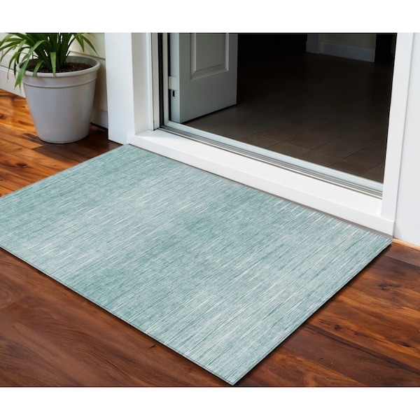 Homeroots 3' X 5' Aqua And Ivory Abstract Washable Indoor Outdoor Area Rug 587392 - main