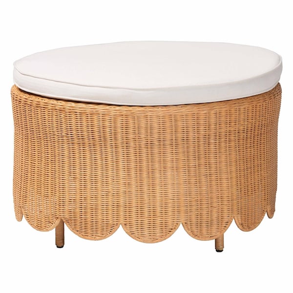 Bali & Pari Teresa Bohemian Light Honey Scalloped Rattan Ottoman 256-14079-ZORO - main