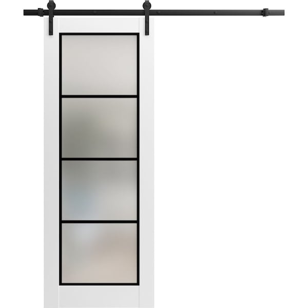 Sartodoors Sturdy Barn Door Frosted Tempered Glass Planum 2132 White 18x96 Solid Core Modern Interior PLANUM2132BD-B-WS-18 x 96 - main