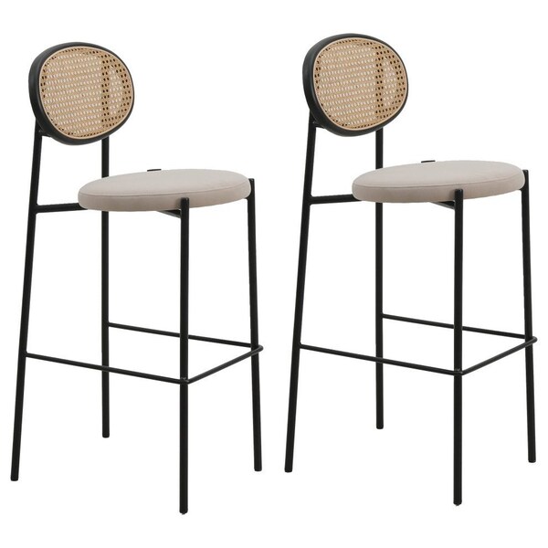 Leisuremod Euston Modern Wicker Bar Stool With Black Steel Frame, Beige, 2PK EC29BG2 - main