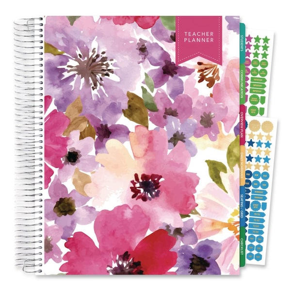 Global Printed Products Deluxe Spring Floral Undated Weekly/Monthly Teacher's Lesson Planner, 7 Class, 11x8.5, 52-Week Span NAD-UNDTP-30 - main